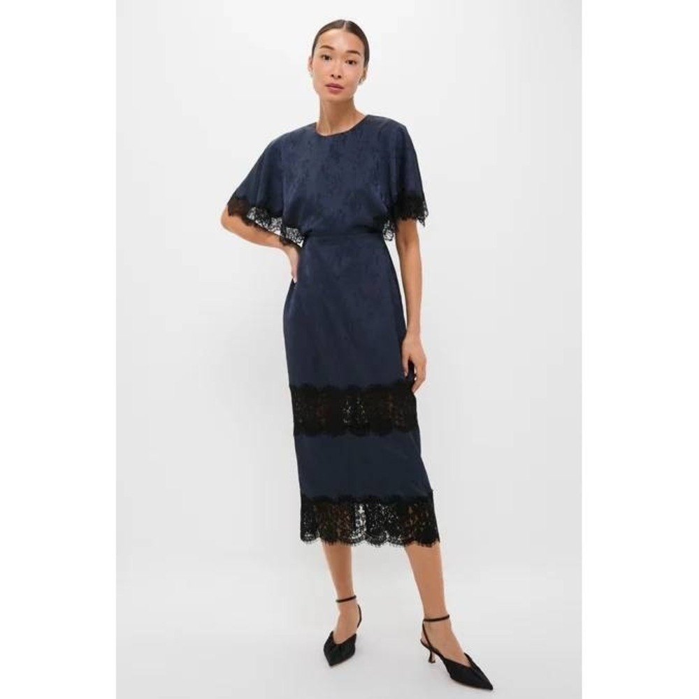 Tuckernuck Navy Midi Dress with Black Lace Bands